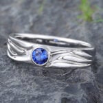 Sapphire Wedding Band for Men Wings White Gold Stacking Ring