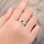 Sapphire Wedding Band for Men Wings White Gold Stacking Ring