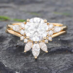 Moissanite Diamond Engagement Rings Round Cut Gold Rings