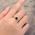 Round Black Onyx Cluster Engagement Ring 14K Yellow Gold