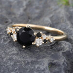 Round Black Onyx Cluster Engagement Ring 14K Yellow Gold