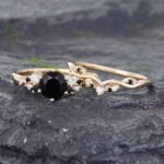 2PCS Black Onyx Bridal Ring Set Gold Diamond Wedding Ring Set