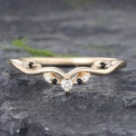 Black Onyx & Diamond Curved Wedding Band 14K Yellow Gold