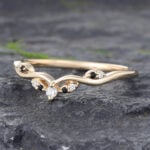 Black Onyx & Diamond Curved Wedding Band 14K Yellow Gold