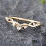 Black Onyx & Diamond Curved Wedding Band 14K Yellow Gold