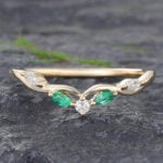 Emerald Ring 18k Emerald with Vintage Moissanite Ring Curved Ring