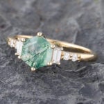 Hexagon Moss Agate Gold Ring Moissanite Ring for Women