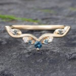 London Blue Topaz Ring 14K Yellow Gold Curved Wedding Band