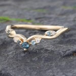 London Blue Topaz Ring 14K Yellow Gold Curved Wedding Band