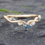 London Blue Topaz Ring 14K Yellow Gold Curved Wedding Band