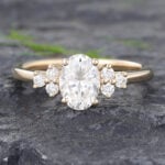 Delicate Oval Cut Moissanite & Diamond Cluster Engagement Ring 14K Yellow Gold