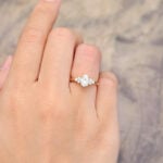 Delicate Oval Cut Moissanite & Diamond Cluster Engagement Ring 14K Yellow Gold