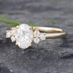 Delicate Oval Cut Moissanite & Diamond Cluster Engagement Ring 14K Yellow Gold