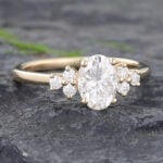 Delicate Oval Cut Moissanite & Diamond Cluster Engagement Ring 14K Yellow Gold