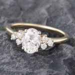 Delicate Oval Cut Moissanite & Diamond Cluster Engagement Ring 14K Yellow Gold