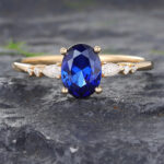 Oval Blue Sapphire & Diamond Engagement Ring 14K Yellow Gold