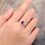 Oval Blue Sapphire & Diamond Engagement Ring 14K Yellow Gold