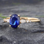 Oval Blue Sapphire & Diamond Engagement Ring 14K Yellow Gold