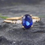 Oval Blue Sapphire & Diamond Engagement Ring 14K Yellow Gold