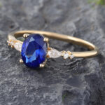 Aquarius Birthstones Oval Blue Sapphire & Diamond Engagement Ring 14K Yellow Gold
