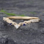 Moissanite & Sapphire Curved Wedding Band Anniversary Band 14K Yellow Gold