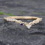 Moissanite & Sapphire Curved Wedding Band Anniversary Band 14K Yellow Gold