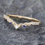 Moissanite & Sapphire Curved Wedding Band Anniversary Band 14K Yellow Gold