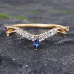 Vintage Sapphire & Aquamarine Curved Wedding Band 14K Yellow Gold