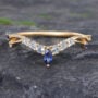 Vintage Sapphire & Aquamarine Curved Wedding Band 14K Yellow Gold