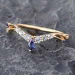 Vintage Sapphire & Aquamarine Curved Wedding Band 14K Yellow Gold