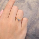 Vintage Sapphire & Aquamarine Curved Wedding Band 14K Yellow Gold