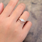 2PCS Vintage Round Moissanite Crown Bridal Ring Set Rose Gold
