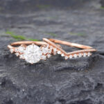 2PCS Vintage Round Moissanite Crown Bridal Ring Set Rose Gold