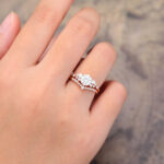 2PCS Round Moissanite Crown Engagement Ring Set Rose Gold Bridal Set