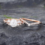 2PCS Round Moissanite Crown Engagement Ring Set Rose Gold Bridal Set