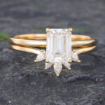 2PCS Emerald Cut Moissanite Engagement Ring Set Women Bridal Ring Set