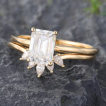2PCS Emerald Cut Moissanite Engagement Ring Set Women Bridal Ring Set