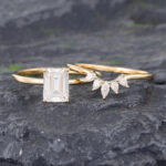 2PCS Emerald Cut Moissanite Engagement Ring Set Women Bridal Ring Set