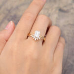 2PCS Emerald Cut Moissanite Engagement Ring Set Women Bridal Ring Set