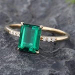 Emerald vs Sapphire May Birthstone Unique Emerald Engagement Ring Yellow Gold Anniversary Ring For Women