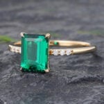 Unique Emerald Engagement Ring Yellow Gold Anniversary Ring For Women