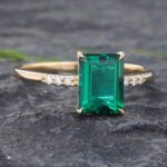 Unique Emerald Engagement Ring Yellow Gold Anniversary Ring For Women