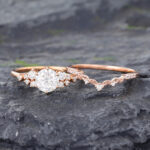 2PCS Rose Gold Moissanite Filigree Engagement Ring Set Vintage Bridal Set