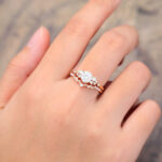 2PCS Rose Gold Moissanite Filigree Engagement Ring Set Vintage Bridal Set