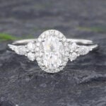 Pattiring Halo Moissanite Engagement Ring Rose Gold Promise Ring