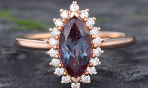 Pattiring-Marquise-Cut-Alexandrite-Rose-Gold-Engagement-Ring Alexandrite Engagement Rings Patti Ring Rose Gold Marquise Cut Alexandrite Engagement Ring Halo Ring