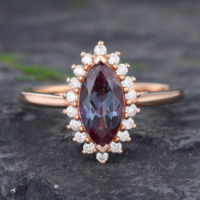 Pattiring-Marquise-Cut-Alexandrite-Rose-Gold-Engagement-Ring Alexandrite Engagement Rings Patti Ring Rose Gold Marquise Cut Alexandrite Engagement Ring Halo Ring