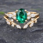Patti Ring Oval Cut Emerald Engagement Ring Set Yellow Gold