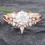 2PCS Round Moissanite Bridal Ring Set Rose Gold Cluster Engagement Ring Set