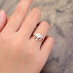 2PCS Round Moissanite Bridal Ring Set Rose Gold Cluster Engagement Ring Set